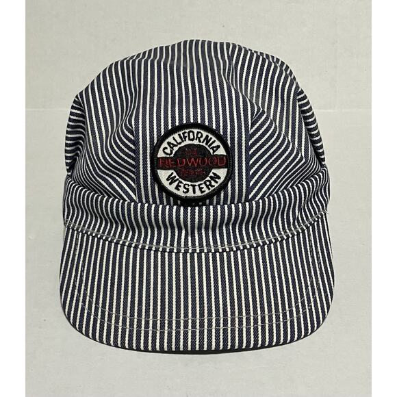 Vtg California Redwood Western Hat Railroad Conductor Striped Cap 7 1/4 - Picture 3 of 7